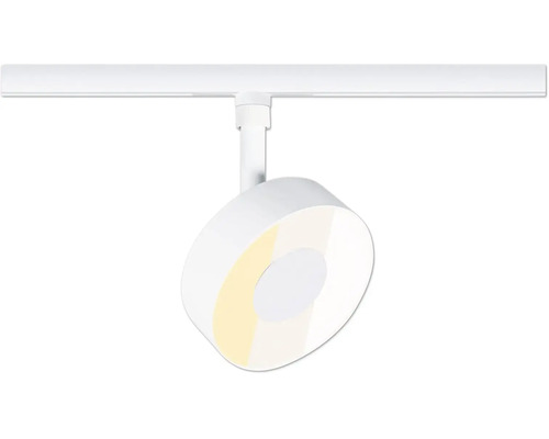 Modern vit LED-skenspotlight med rund design.