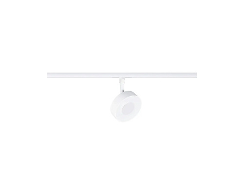 Vit LED-spotlight för skensystem, rund design.