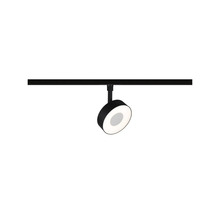 Svart rund LED-skenspotlight på en svart skena.
