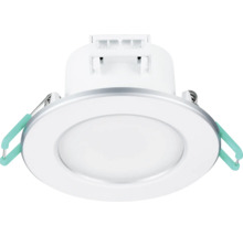 Rund infälld LED-spotlight med monteringsklämmor och matt kåpa för takmontering.