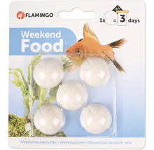 Flamingo Logo, Flamingo helgfoder för fiskar, 5 vita foderblock, ett block räcker i cirka tre dagar.