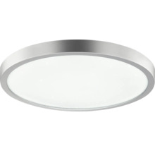 Platt rund LED-taklampa med silverfärgad ram.