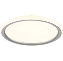 Rund LED-taklampa i platt design med grå ram och vit ljusyta.