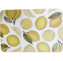 Stänkskydd för kök med citronmotiv, hela citroner, citronhalvor och citronskivor med blad.
