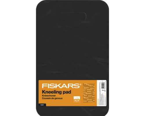 Fiskars knäskydd Solid, rektangulär knämatta i plast, 28 gånger 46 centimeter, svart med bärhandtag.