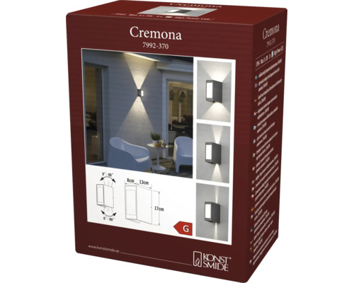 Konstsmide Cremona LED-vägglampa för utomhusbruk, ställbar ljuskägla, mått 17 gånger 8 gånger 13 centimeter, energiklass G.