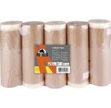 Roxolid maskeringspapper i 5-pack, skyddspapper med integrerad tejp, 30 centimeter gånger 25 meter per rulle.