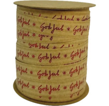 Presentband av papper på rulle med God Jul tryck och stjärnor för julklappar