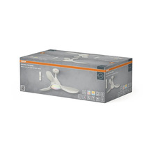 Produktförpackning för takfläkten Osram Bise med LED-belysning och fjärrkontroll.