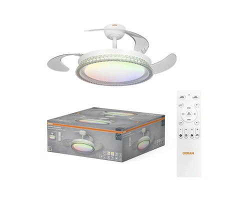 Osram takfläkt Cierzo med LED-belysning, RGB-färgväxling, dimbar, infällbara blad, inklusive fjärrkontroll och förpackning.