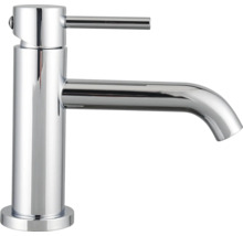 Ettgrepps tvättställsblandare i krom med cylindrisk kropp och smalt handtag.