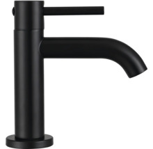 Mattsvart ettgrepps tvättställsblandare i cylindrisk design.