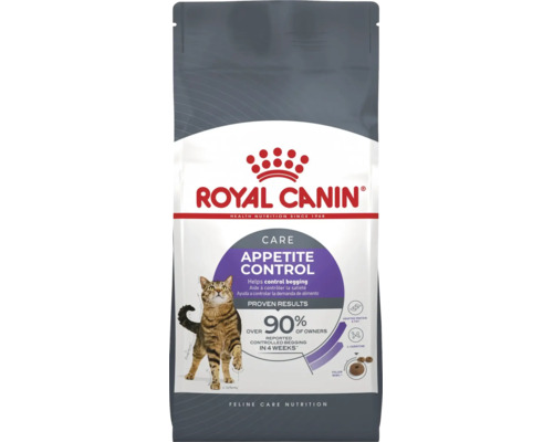 Förpackning med Royal Canin Appetite Control kattmat med en randig katt på framsidan.