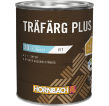En burk Hornbach Träfärg Plus träfärg, en väderbeständig skyddsfärg för utomhusbruk.