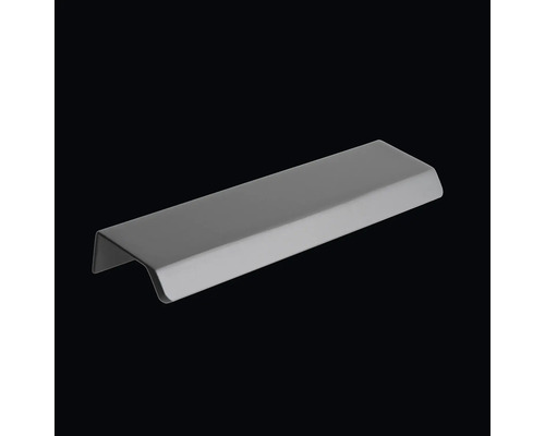 Modernt möbelhandtag, kantprofil av metall, matt yta, linjär design för skåp och lådor.