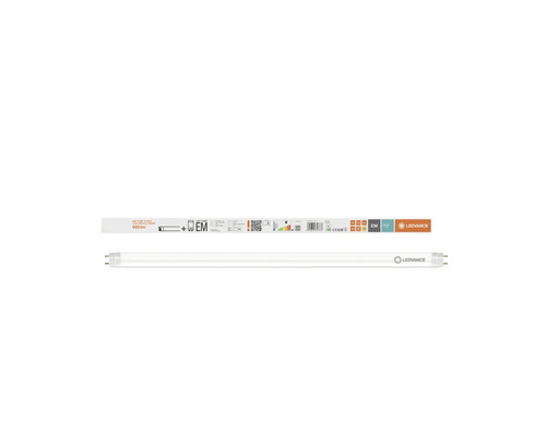 Ledvance LED-lysrör T8 EM inklusive förpackning med tekniska specifikationer.