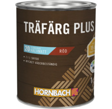 Burk med Hornbach Träfärg Plus träfärg i rött med halvblank glansgrad