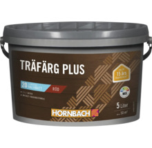 En fem liters hink med Hornbach Träfärg Plus träfärg för utomhusbruk med upp till femton års skydd.