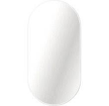 Oval väggspegel med vit ram, kapselform.