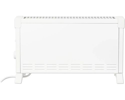 Vit konvektor med fötter och ventilationsöppningar upptill och nedtill.