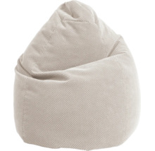 Beige sittsäck av strukturerat tyg i droppform.