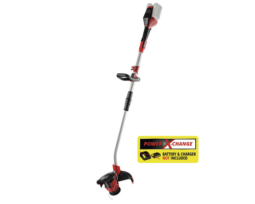 Einhell batteridriven grästrimmer med aluminiumskaft och justerbart extrahandtag. Power X-Change-system. Batteri och laddare ingår inte.