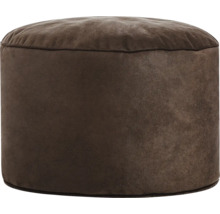 Rund sittpuff i brun mockaimitation.