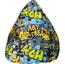 Sittsäck med graffitidesign med texten Art Street och mönster av en tegelvägg.