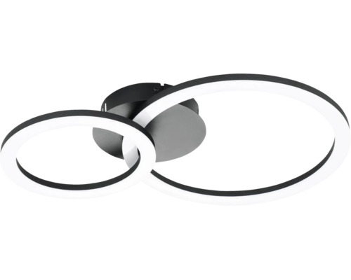 Modern LED-taklampa med två sammanflätade ringar, svart.