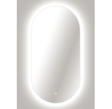 Oval badrumsspegel med LED-bakgrundsbelysning och touch-sensor.