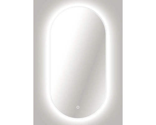 Oval badrumsspegel med LED-bakgrundsbelysning och touch-sensor.