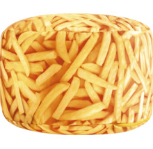 Sittpuff med pommes frites-motiv, rund sittkudde med heltäckande fototryck.