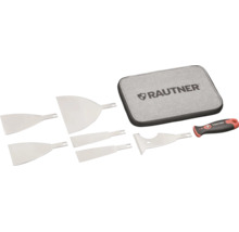 Rautner skrapset med 5 utbytbara blad, ergonomiskt handtag och förvaringsväska. Rautner Logo.