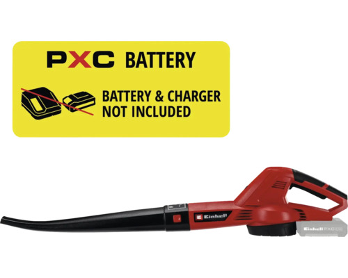 Röd Einhell batteridriven lövblås, levereras utan batteri och laddare.
