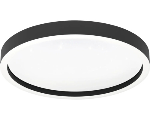 Platt rund LED-taklampa i svart och vitt.