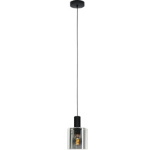 Taklampa med cylindrisk glasskärm, svart fäste och synlig LED-filamentlampa.