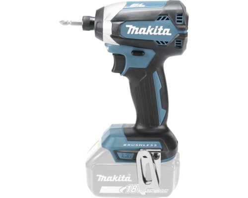 Makita batteridriven slagskruvdragare med borstlös motor, 18 Volt litiumjonbatteri, PH2-bits och bältesklämma.