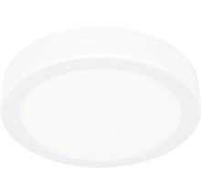 Rund, platt LED-taklampa i vitt med enkel design.
