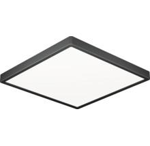 Fyrkantig LED-taklampa med svart ram och vit diffusor.