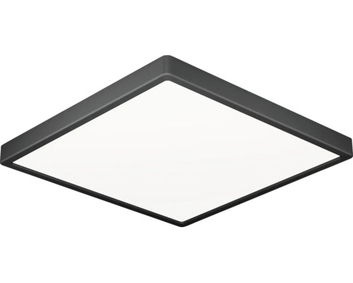 Fyrkantig LED-taklampa med svart ram och vit diffusor.