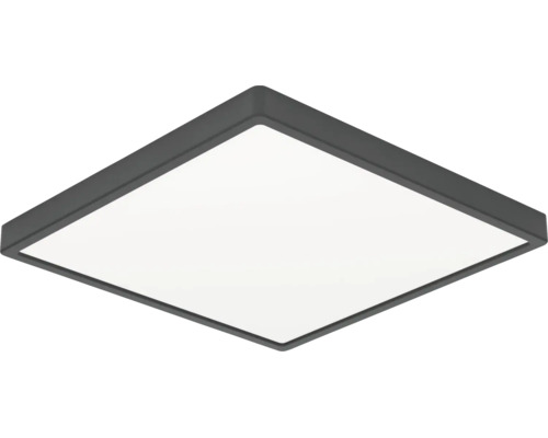 Kvadratisk LED-takpanel med mörkgrå ram och vit diffusoryta.