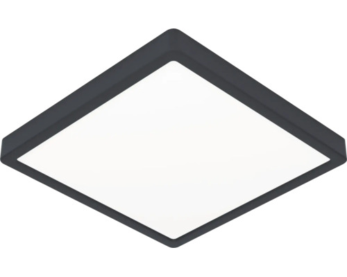 Kvadratisk LED-taklampa med svart ram och vit ljusyta.