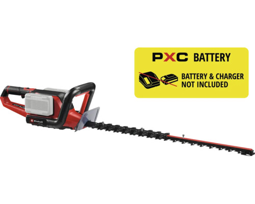 Einhell batteridriven häcksax med information om att batteri och laddare inte ingår