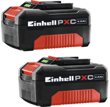 Två Einhell Power X-Change-batterier på 4,0 amperetimmar med laddningsnivåindikator för sladdlösa verktyg.