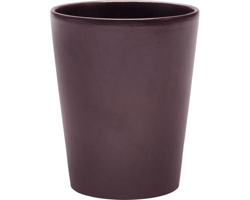 Konisk blomkruka i keramik i mörklila med slät yta.