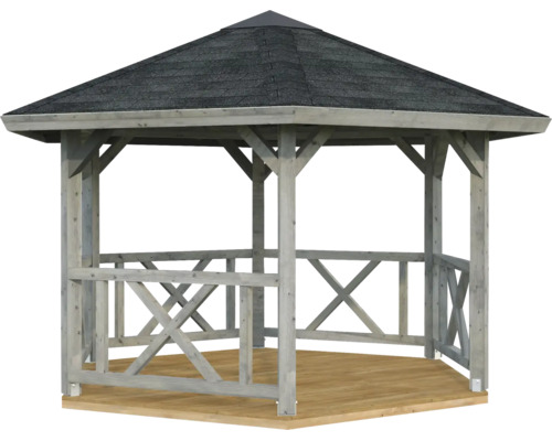 Paviljong PALMAKO Betty 9,9m² utan golv & takbeläggning 384x339cm doppimpregnerad grå