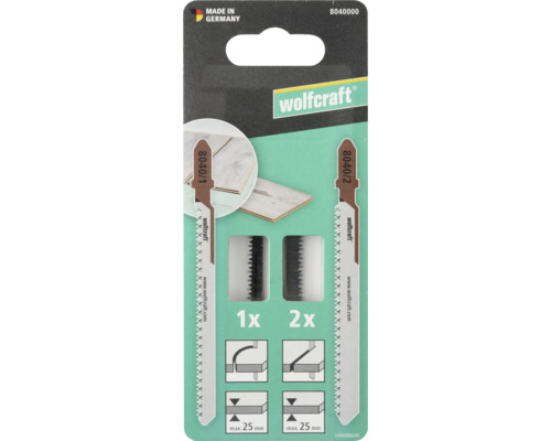 Förpackning med wolfcraft sticksågblad för laminat