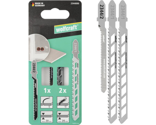 Wolfcraft sticksågsblad set i förpackning med tre blad för gipsskivor