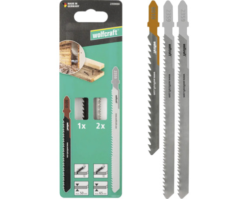 Wolfcraft sticksågsblad set med tre blad i förpackning
