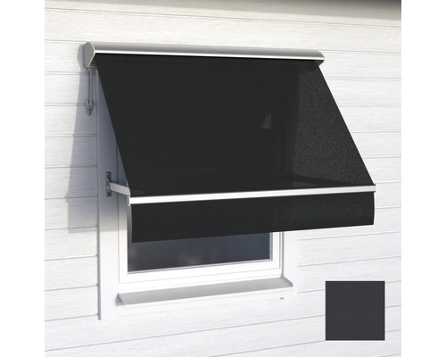 Fönstermarkis monterad över ett fönster på en vägg med träpanel för effektivt solskydd